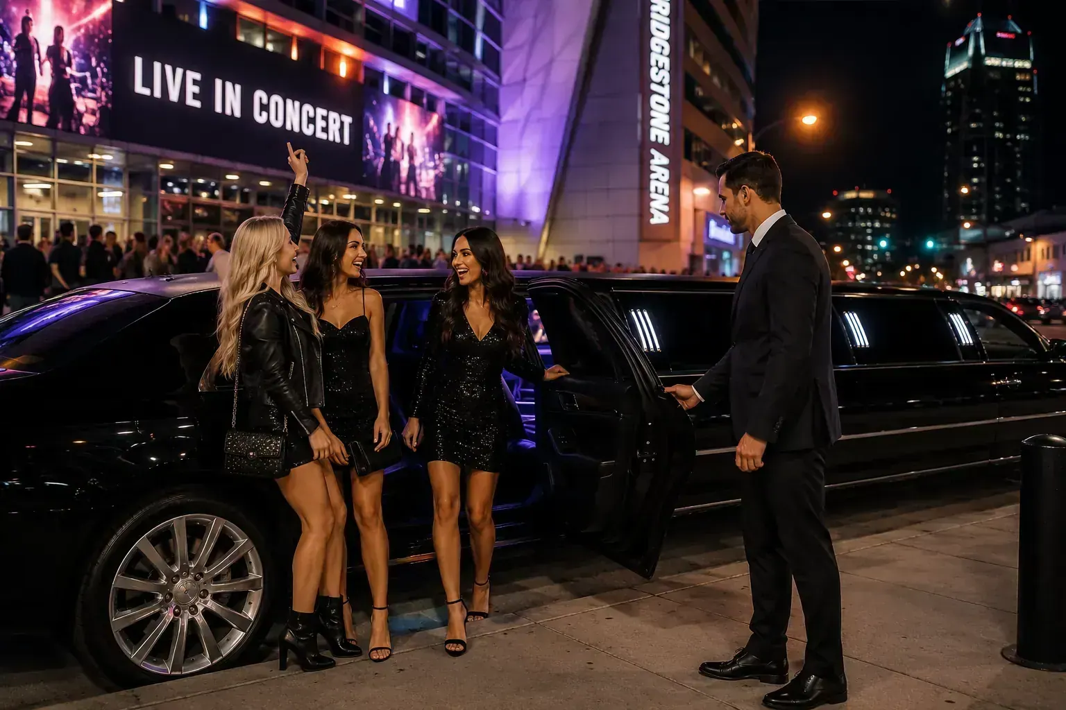 Stretch limo on the road