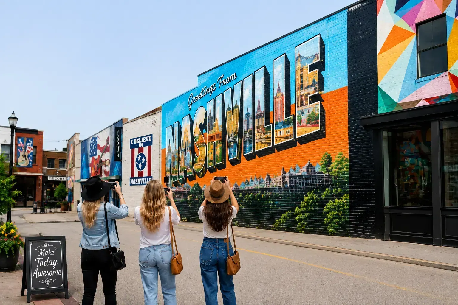 Street art mural on a wall in a Nashville neighborhood
