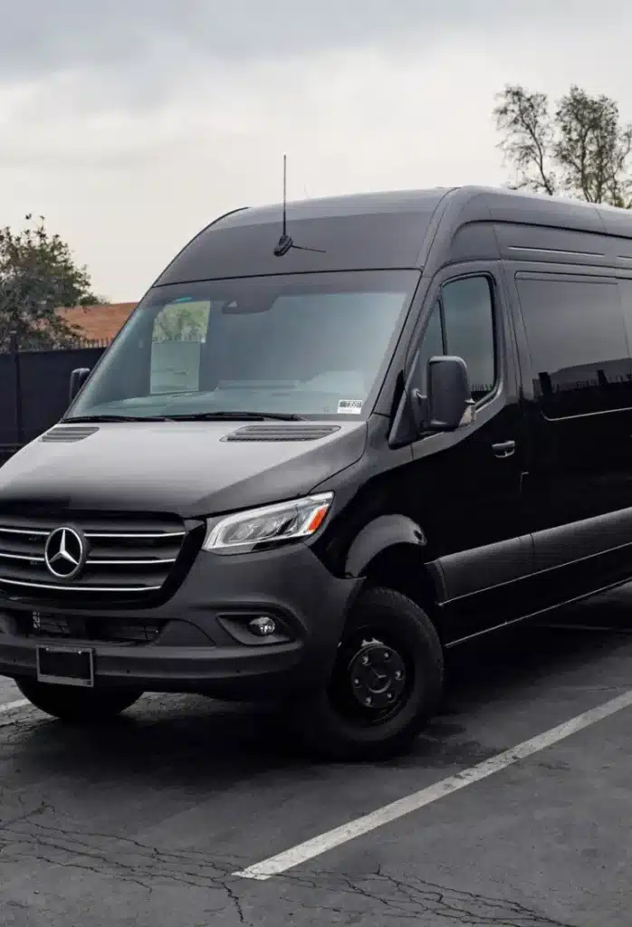 A black sprinter van ready to be rental in Brentwood