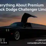 Black Dodge Challenger Limo at Dusk