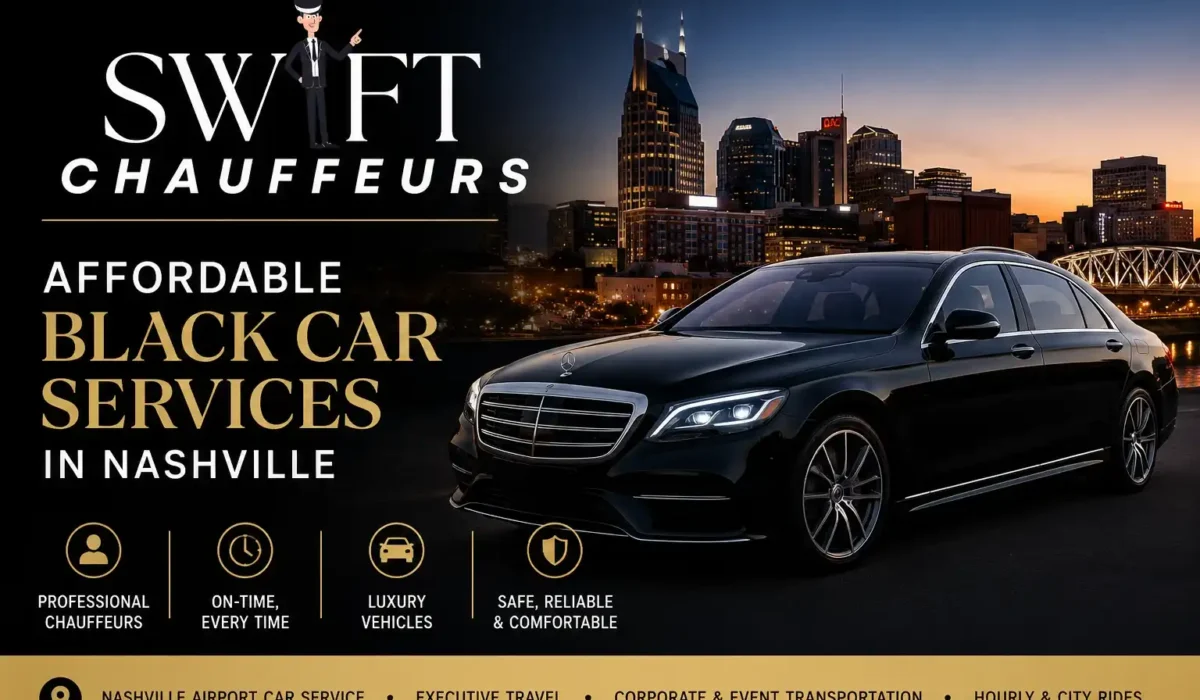 Affordable black car service in Nashville by Swift Chauffeurs featuring luxury airport transfers, executive transportation, limousine services, and professional chauffeur-driven vehicles.