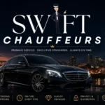 Luxury black car service in Nashville featuring a premium chauffeur-driven sedan with the Nashville skyline, highlighting private transportation preferred by celebrities and executives.